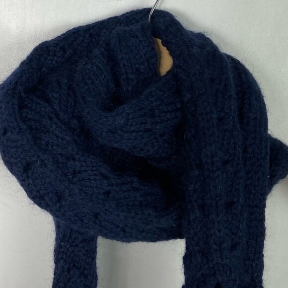 Roberto Collina Virgin Wool Superkid‎ Mohair Rectangular Scarf Fringe Navy Blue - Picture 7 of 11